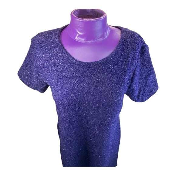 Amy Too! Vintage purple metallic knit short sleeve mini dress 18 1/2 - Picture 2 of 10